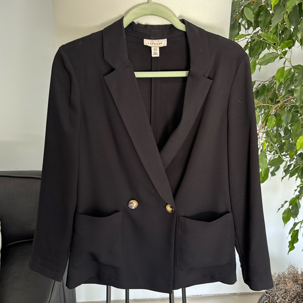 Topshop Unlined Black Blazer with Tailored Fit and Notched Lapels